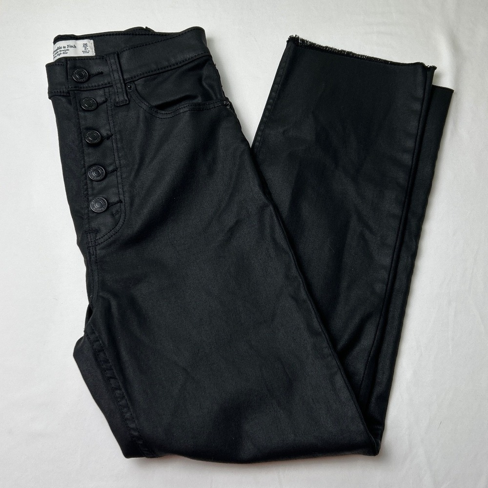 Abercrombie & Fitch Coated Ultra High Rise Ankle Straight Jeans Black Size 26/2S